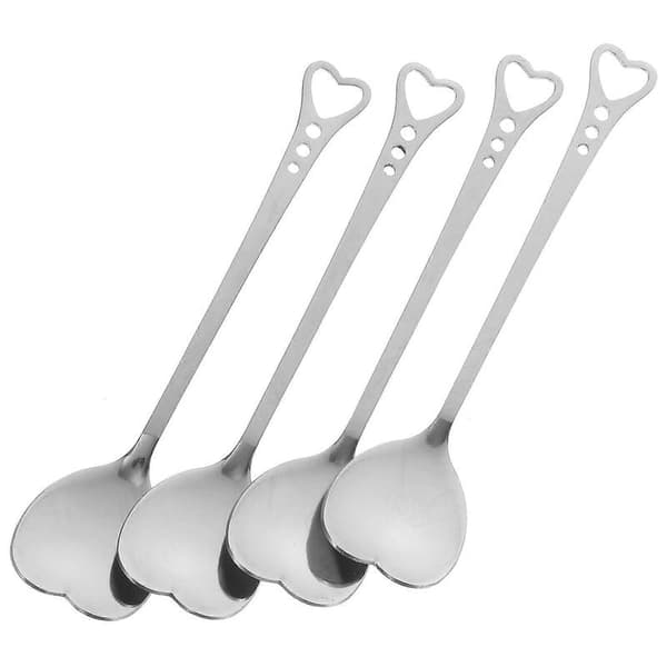 4 stk. hjerteformede skeer i rustfrit stål, bestik til dessert, kage, kaffe