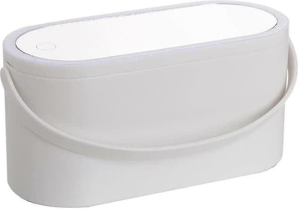 Makeup Organizer Boks Med Spejl Og LED Lys Bærbar Rejse Makeup Kosmetik Organizer Med Touch Lys White