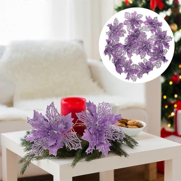 Kunstige julestjerner til juletræspynt, blomsterformet hul violet, 12 stk. pr. sæt
