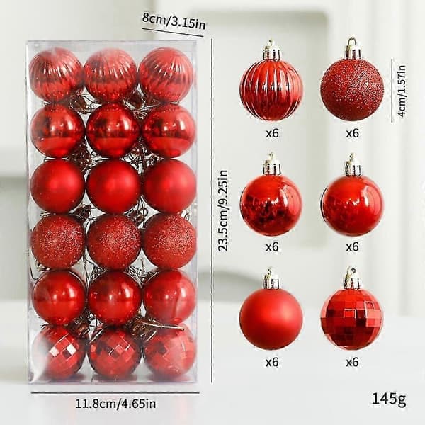 36 stk. 4 cm juletræskugler store juleophæng julepynt YF red