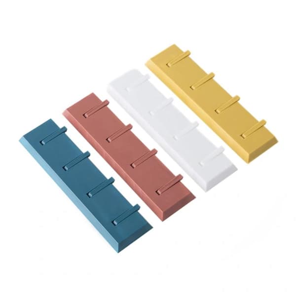 Self-Adhesive Hook Strip with 4 Hooks, Self-Adhesive Wall Hooks, Extra Strong, Coat Rack, Bathroom, No Drilling, A