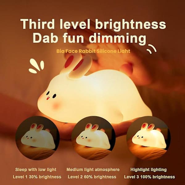 Night Light Silicone Large Face Rabbit Print USB Rechargeable with Dimmable Timer Soft Eye-Protecting LED Night Light