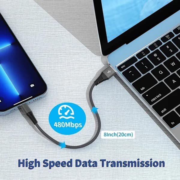 QU-5-pakning kort Lightning-kabel (20 cm). iPhone hurtigladekabel USB