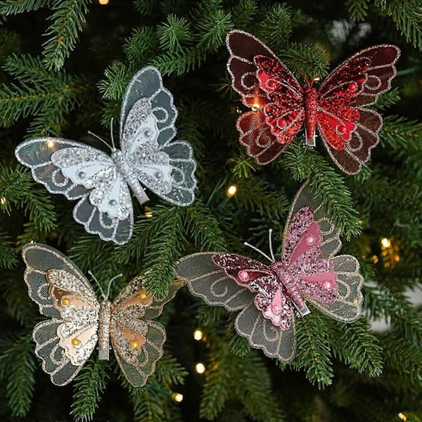 Festival glimmerende sommerfugleophæng blødt stofpynt glitrende juletræstilbehør til juletræ og mere sølv Silver