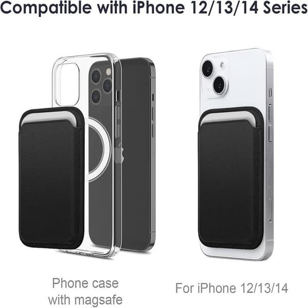 Sort - Tegnebog til iPhone 12/13/14 Mini/Plus/ Pro/Max, Kortlomme med magnet (1 stk)