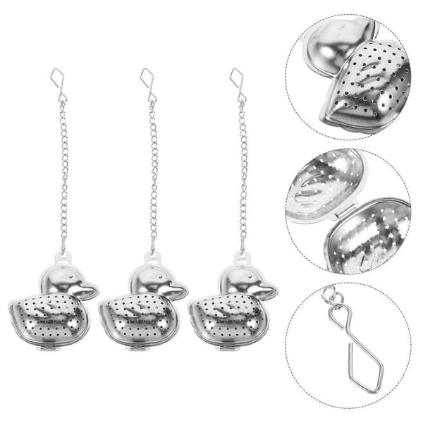 Andeformet te-infuser i rustfritt stål, sølv, for løs te til husholdningsbruk, 3 stk. te-sil