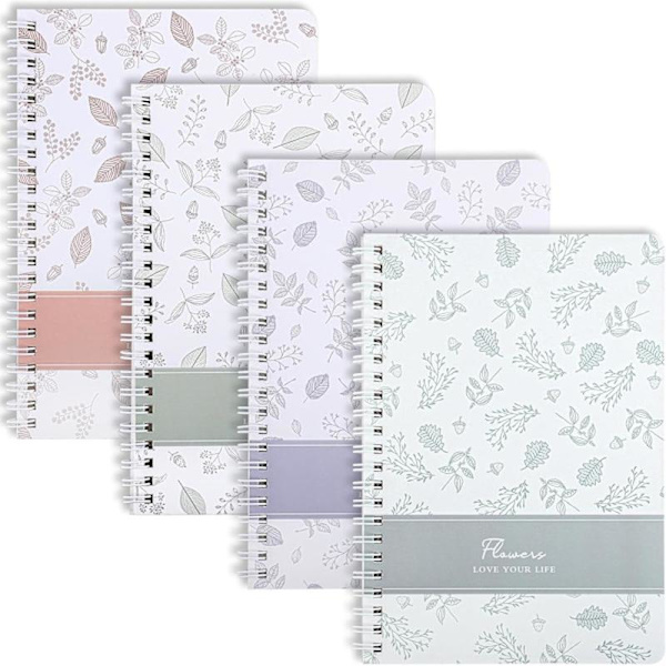 A5 Spiralblock 4-pack, 120 linjerade sidor - Blomdesign
