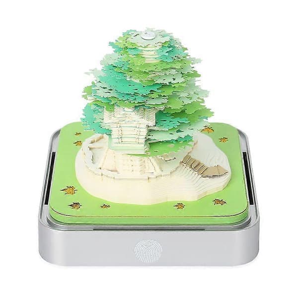 Omoshiroi Block 3D Notesblok 3D Kalender 2024 Sakura Træhus Bordkalender med lys Papirkunst 3D Notesblok Julegave Train platform
