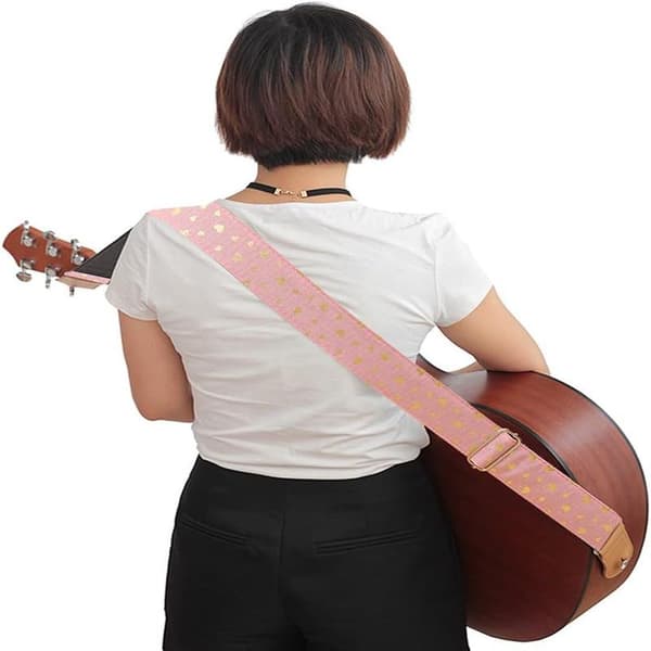 Gitarrband för flickor, rosa bomullsrem med hjärtmönster, elgitarr och akustisk gitarr, bas, musiktillbehör