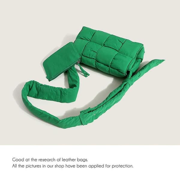 Puffervävd Väska Dam Vadderade Designer Crossbody Väskor Vävd Handväska Dun Axelväskor Green