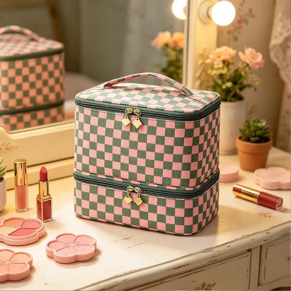 Skakternet taske - Retro & smart til forfængelighed - Stilfuld Pink