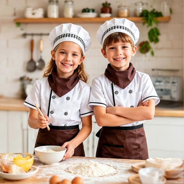 Kokkekostyme for barn – Forkle og lue inkludert – for rollespill og matlagingsaktiviteter 120cm B