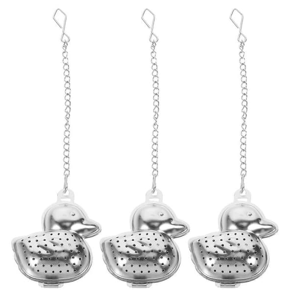 Ankformad tesil i rostfritt stål, silver, för löst te i hushållet, 3 st