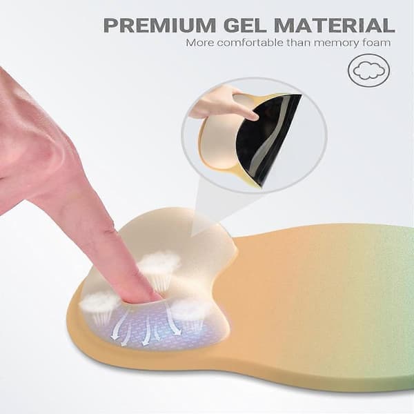 Ergonomisk musemåtte håndledsstøtte, behagelig musemåtte håndledsstøtte, aflast håndledssmerter gel musemåtte, skridsikker (gradient gul grøn)