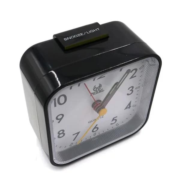 Silent Analog Alarm Clock Bedside Clock Square Table Clock Quartz Alarm Clock with Snooze and Light Function, Black