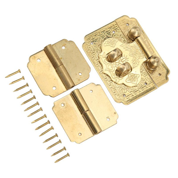Lock Hasp Hinge Set Durable Rustproof Brass Corrosion Resistant Retro Style Wide Use Small Box Hinges