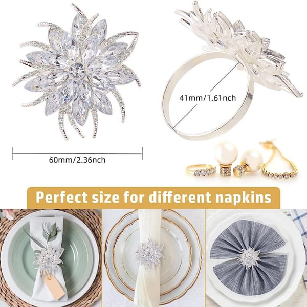 6 stk. Lotusblomst Servietringe Strass Servietring Servietholder