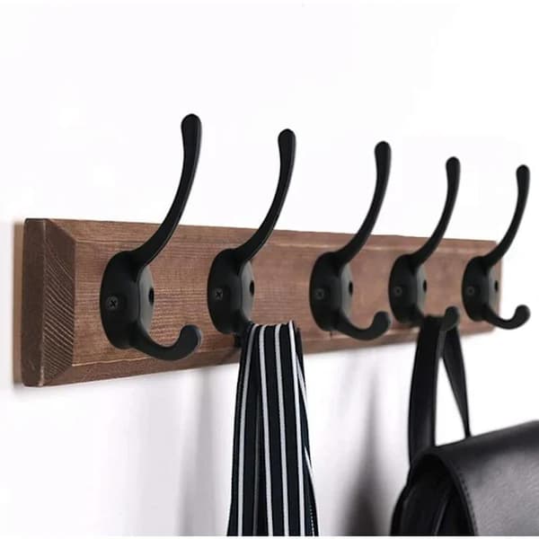 12-pack Black Hooks For Wall Mounting with 24 Screws Retro Double Hooks Universal Black Hooks Compatible with K,A