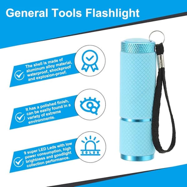 Luminous Flashlights, 2-Pack Mini Aluminum Flashlights with Rubber Coating, with Strap, Suitable for Camping and Hiking. blue