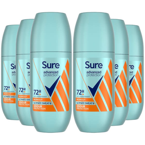 6-pack med 100 ml kvinnors 72H Advanced Protection Workout Deodorant Roll-On