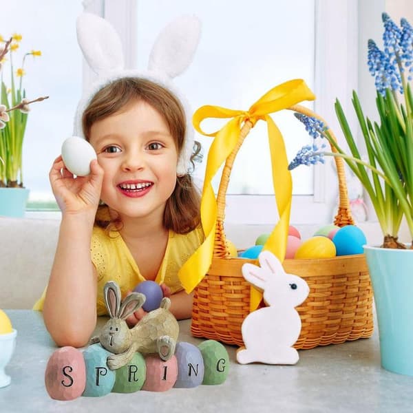 Rabbit Shaped Table Decoration, Happy Easter Bunny Egg Table Decoration, Cute Spring Rabbit Statue Centerpiece, Party Home Holiday Decoration.