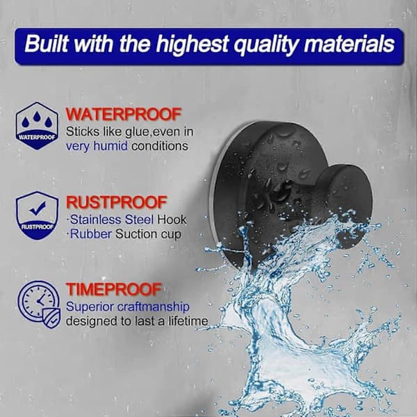 Suction Cup Hook Strong Vacuum Bathroom Suction Cup Hooks Waterproof Towel Holder PP Reusable Wall Hook for Hanging Bathrobe 2 2 black