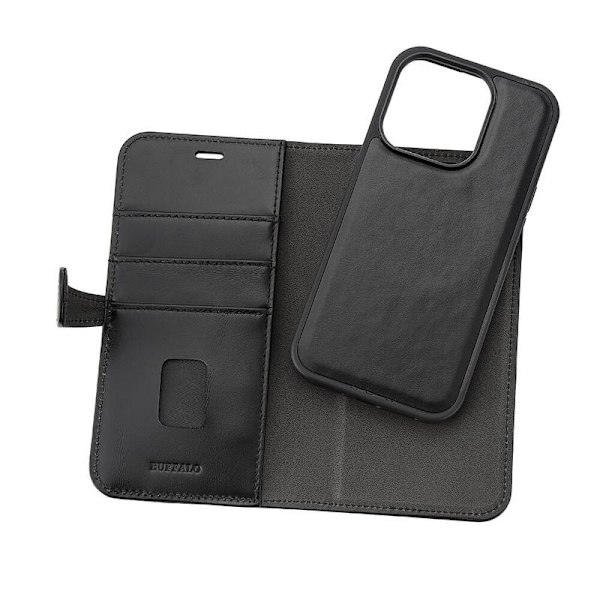 Buffalo iPhone 15 Pro Etui 2i1 Ægte Læder Sort 140