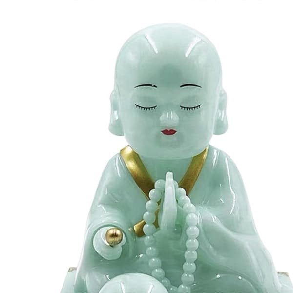 Solcelledansende Buddha-munk Bobble Head Bilpynt, Grønn Mini-munkefigur for Skrivebordsdekor