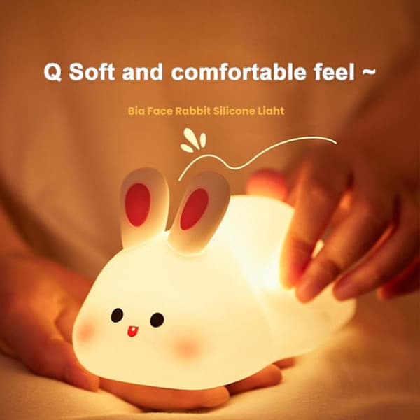 Night Light Silicone Large Face Rabbit Print USB Rechargeable with Dimmable Timer Soft Eye-Protecting LED Night Light