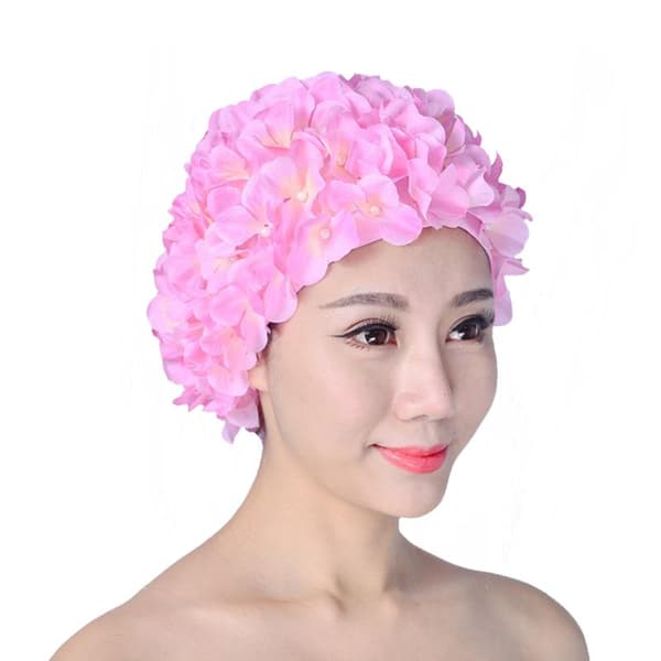 Damebadehætte, moderigtig badehætte med 3D-blomsterblade, elegant badehætte i retrostil til pool og strand, behagelig [GKS]