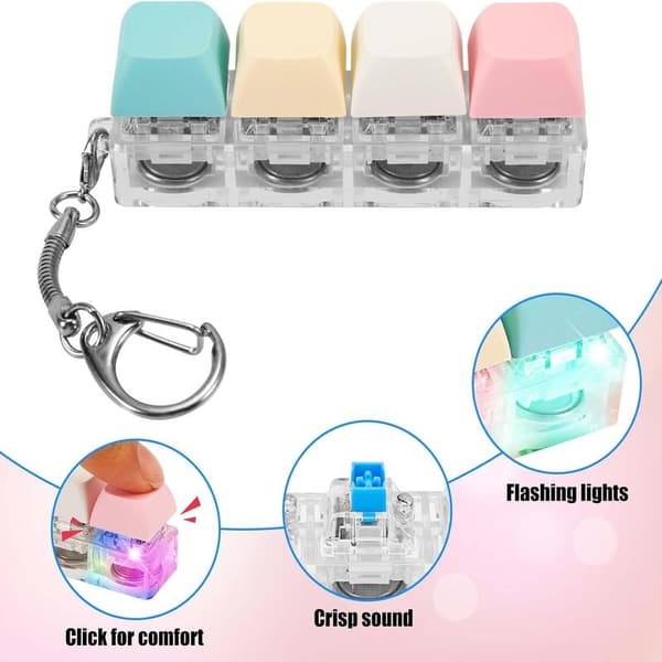 Fidget Keyboard Keychain with LED Light Keyboard Fidget Clicker Funny Button Fidget Toy Compatible with Relaxation Decoration F\u00e4rg A