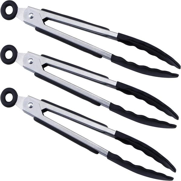 Mini silikon serveringstenger 17,8 cm Sett med 3 - Svart