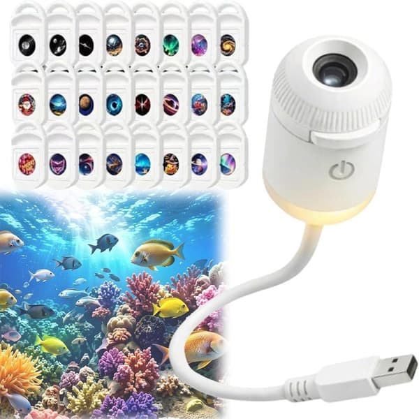 HD Smart Dynamic 5D Holographic Night Light Projector, Plug and Play HD Star Projector, 360° USB Galaxy and Moon Projector Lamp 24 films
