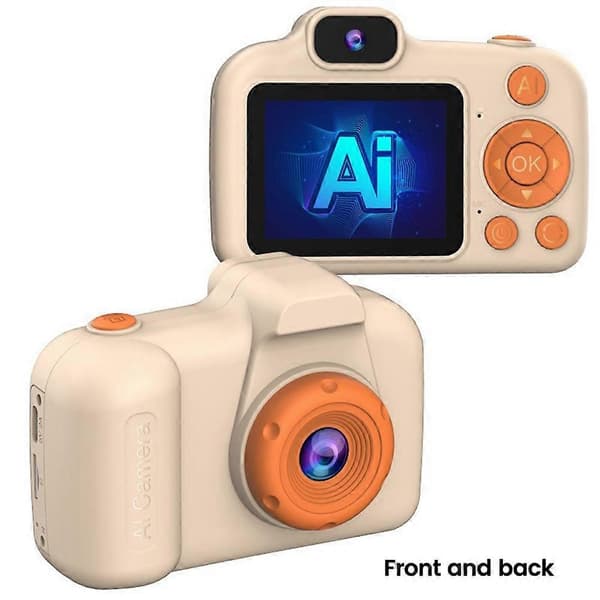 AI Børnekamera Legetøj Mini DSLR Digitalkamera med HD Dobbeltlinser, Genkendelse af Objekter, Oversættelse og AI Chat A Beige
