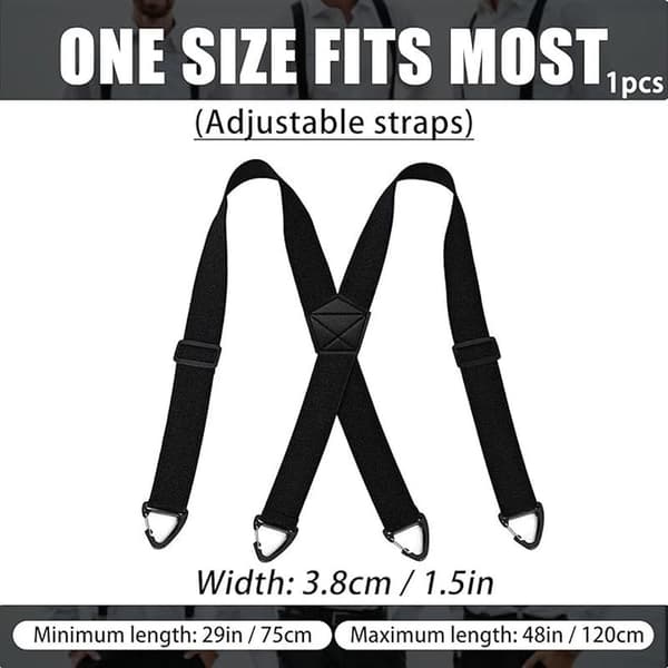 Selar for menn X-formet - 3,8 cm bred elastisk stropp med 4 karabinkroker - Justerbar sklisikker for arbeidsbukser