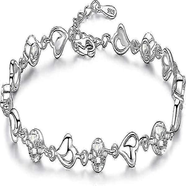 Sterling Sølv Hjerte Armbånd med Krystal - Justerbart