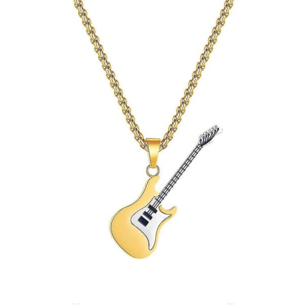 Guitar Vedhæng Halskæde til Mænd i Titanium Stål gold