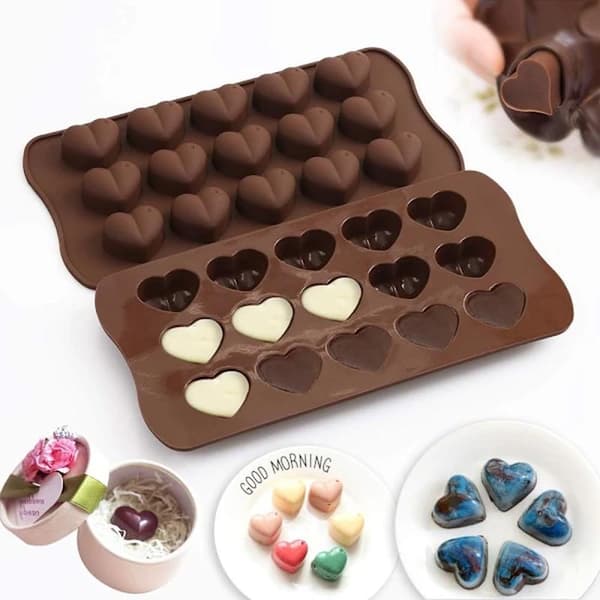 /EA/Hjerteformet silikonechokoladeform med 15 hulrum til Valentinsdag