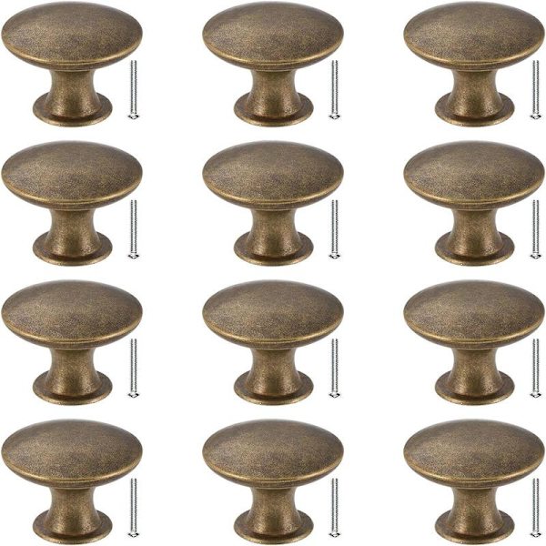 Door Knobs Set of 12 Drawer Knobs 30mm Vintage Brass Handles Cabinet Knobs for Kitchen Cabinets