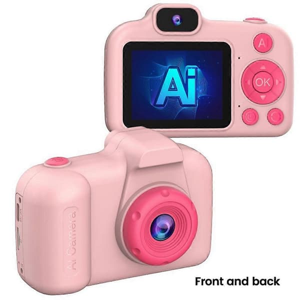 AI Børnekamera Legetøj Mini DSLR Digitalkamera med HD Dobbeltlinser, Genkendelse af Objekter, Oversættelse og AI Chat B Pink