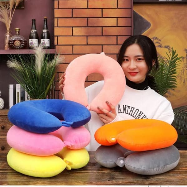 Blue Memory Foam Neck Pillow, U-Shaped Car Neck Pillow
