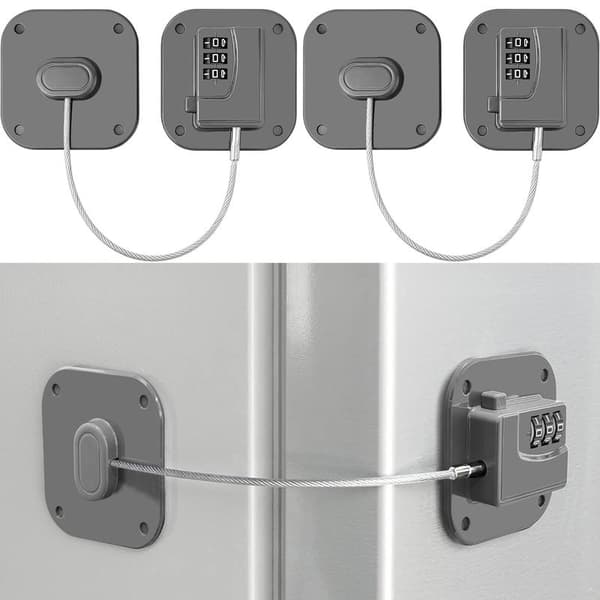 2-pack Kylskåpslås - Kombinationslås för kylskåp grå gray