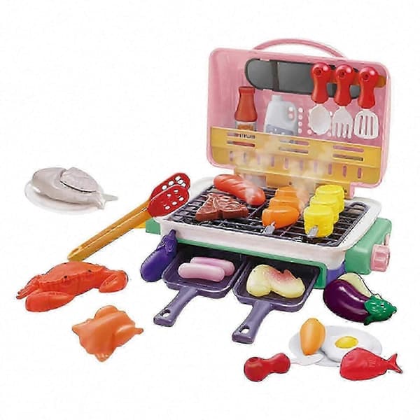 Realistisk Børne BBQ Grill Legetøjssæt Med Spray, Lys, Lyd, Farveskiftende Madlavningsspil Flye242541 Pink