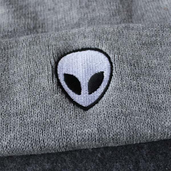 Ny Alien Skull Broderad Stickad Ullmössa för Män och Kvinnor, Höst/Vinter Uppvikt Kant Varm Mössa Marinblå