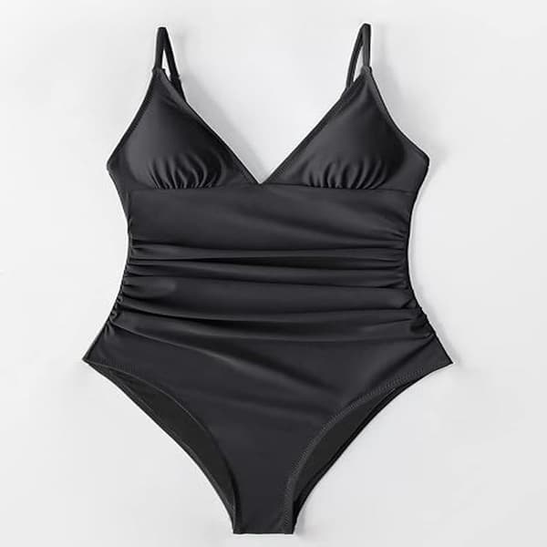 Badedragt Dame Mavekontrol Push Up Badedragt Halter V-hals Polstret Hel Badedragt sort 2XL black