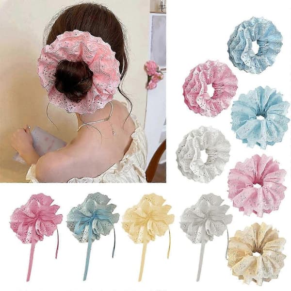 Lacy Hårelastik Scrunchies Multi Layer Franske Hårringe Til Elegante Opsætninger Velegnet Til Langt Hår Blue drawstring