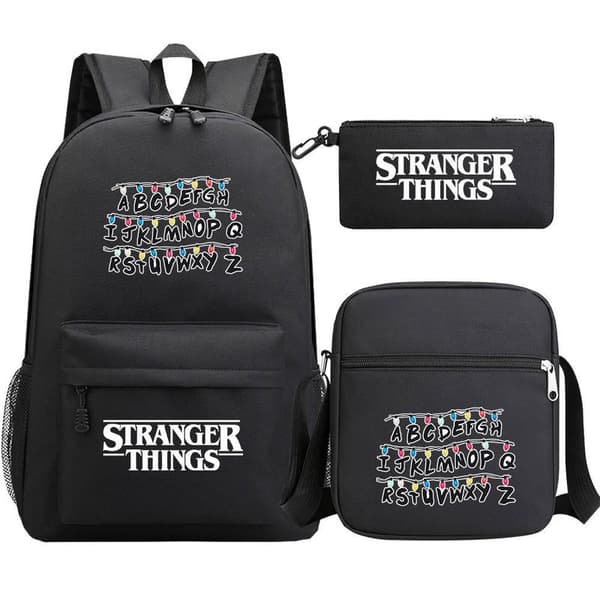 Stranger Things Ryggsäck 3-delars Set Student Skolväska Canvasväska 7