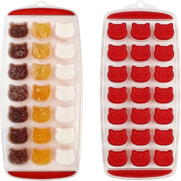 Ice Cube Mold, Candy, Chocolate Mold, Cat Ice Cube Mold, Easy to Remove, BPA-Free, 2-Pack, Dishwasher Safe Red