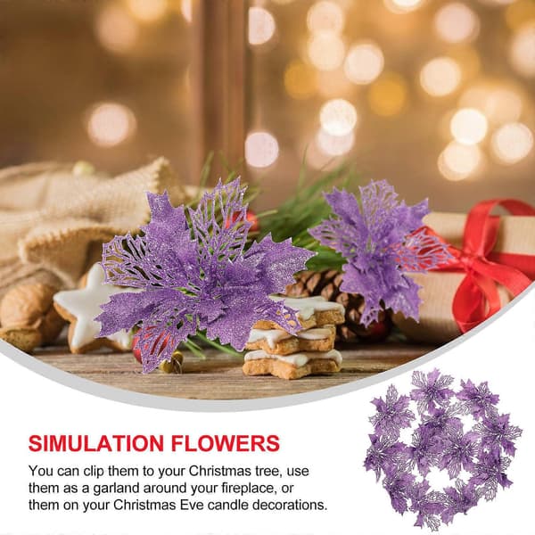 Kunstige julestjerner til juletræspynt, blomsterformet hul violet, 12 stk. pr. sæt