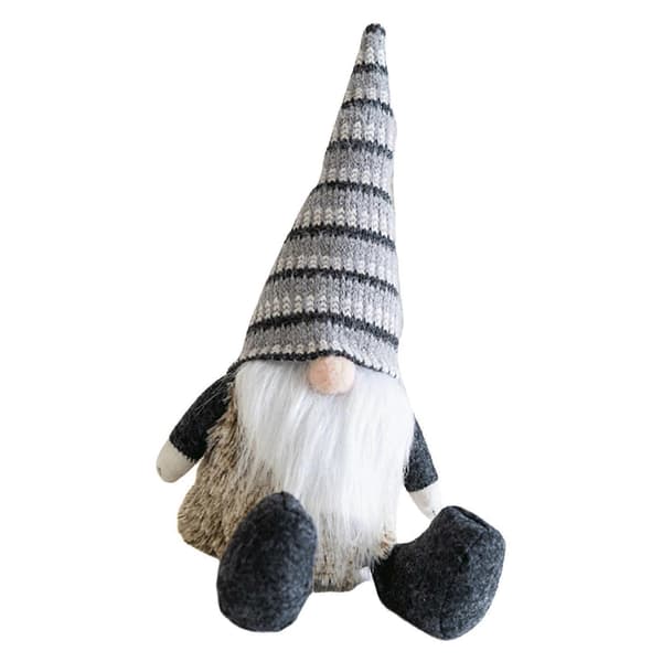 Jul-tomtefigur handgjord stickad randig mössa dvärg plyschdocka bordsdekoration prydnad present för bordsuppsatser grå Grey